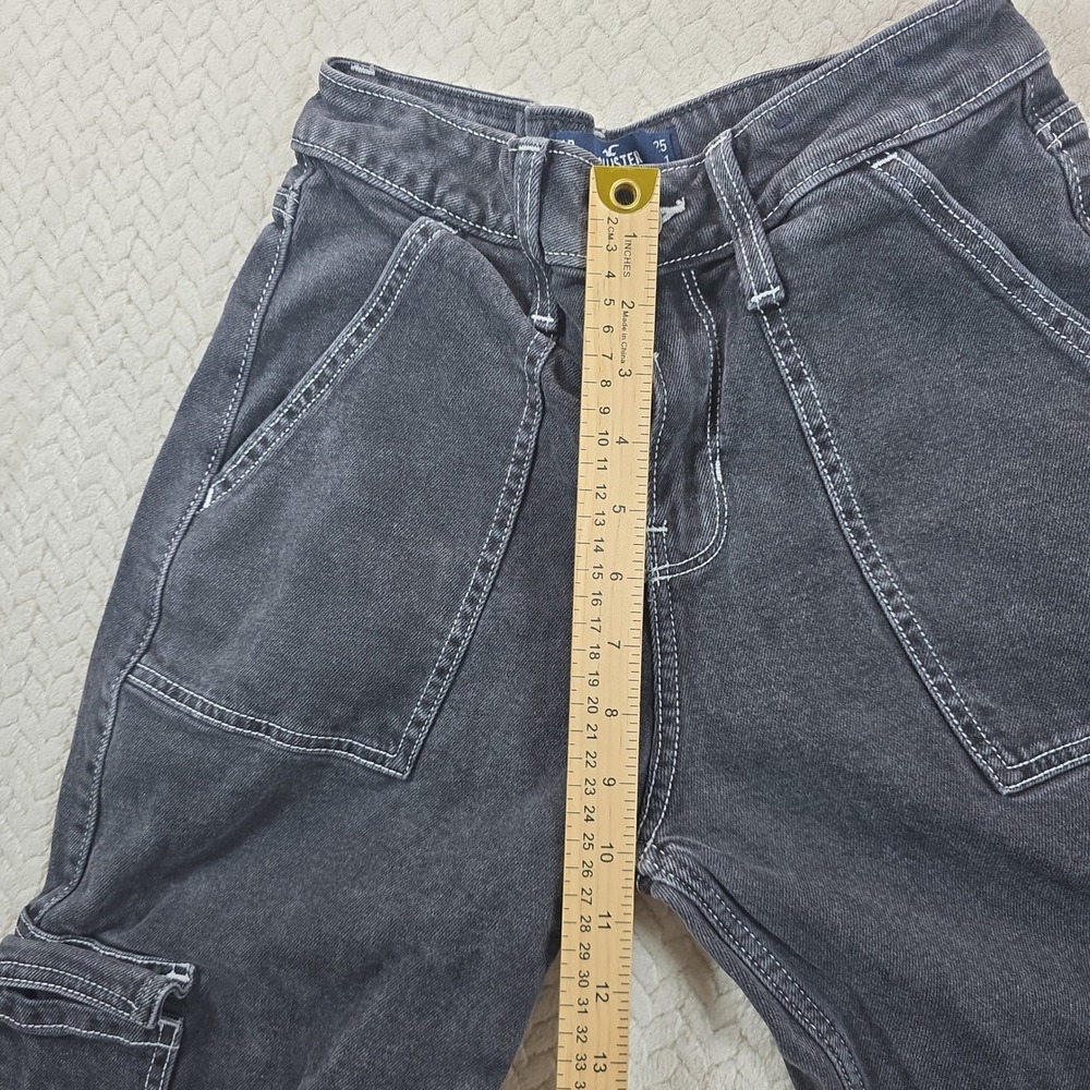 Hollister High Rise Vintage Baggy Cargo Jeans Black Contrast Stitch 1R W25 L31 - Picture 7 of 12